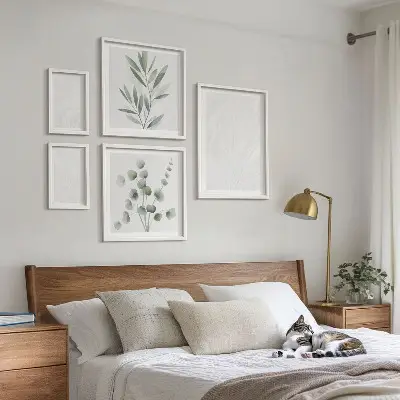 Conjunto de 5 quadros decorativos com estampa elegante de galhos de mármore