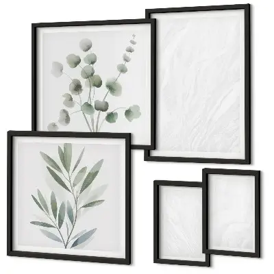 Conjunto de 5 quadros decorativos com estampa elegante de galhos de mármore