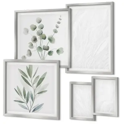 Conjunto de 5 quadros decorativos com estampa elegante de galhos de mármore