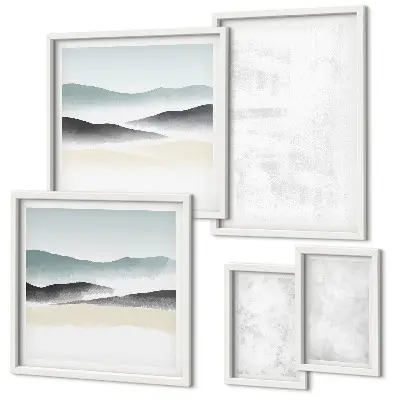 Galeria de quadros para parede com fundo abstrato em manchas brancas