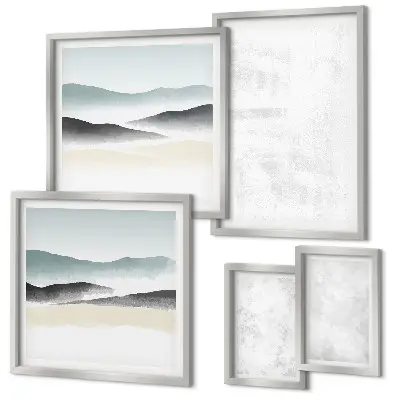 Galeria de quadros para parede com fundo abstrato em manchas brancas