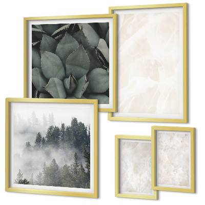 Conjunto de 5 quadros com moldura Estruturas de pedra em tons pastel
