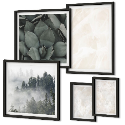 Conjunto de 5 quadros com moldura Estruturas de pedra em tons pastel