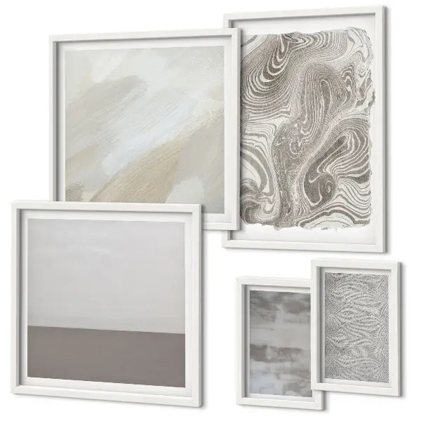Conjunto de 5 quadros decorativos com padrões abstratos industriais