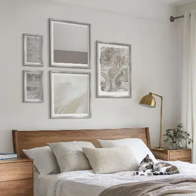 Conjunto de 5 quadros decorativos com padrões abstratos industriais