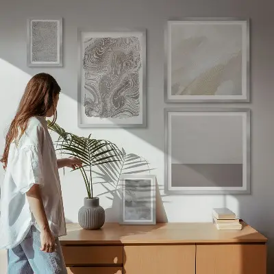 Conjunto de 5 quadros decorativos com padrões abstratos industriais