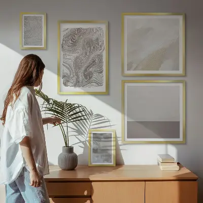 Conjunto de 5 quadros decorativos com padrões abstratos industriais