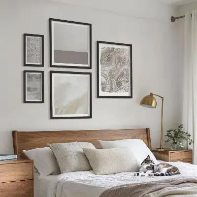 Conjunto de 5 quadros decorativos com padrões abstratos industriais