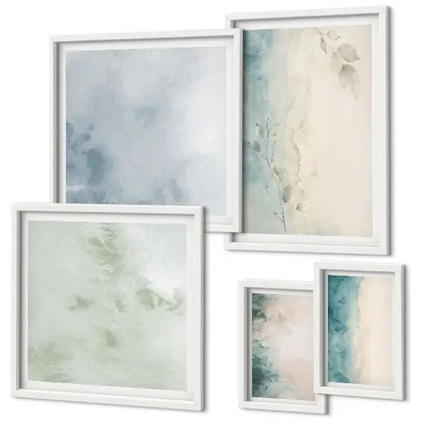 Galeria de parede minimalismo em tela com aquarelas escorridas