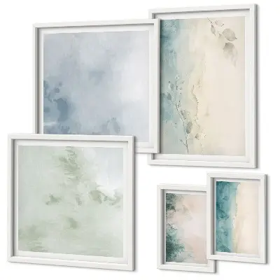 Galeria de parede minimalismo em tela com aquarelas escorridas