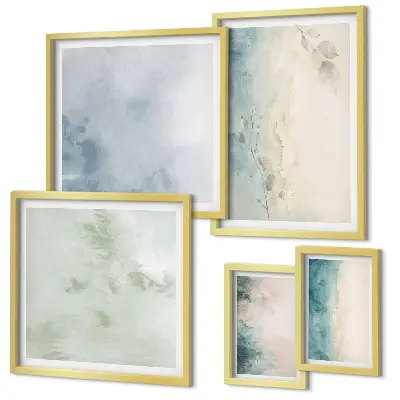 Galeria de parede minimalismo em tela com aquarelas escorridas