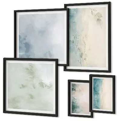 Galeria de parede minimalismo em tela com aquarelas escorridas
