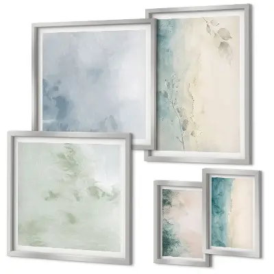 Galeria de parede minimalismo em tela com aquarelas escorridas