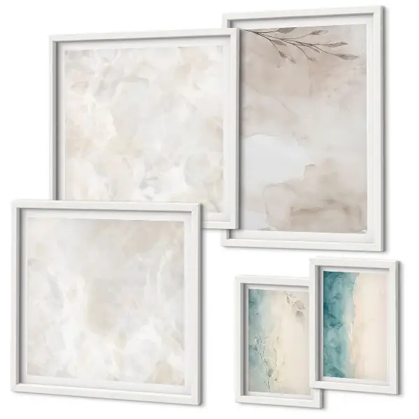 Conjunto de 5 quadros com moldura com estampa de textura sutil de aquarela