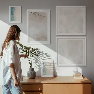 Conjunto de 5 quadros com moldura com estampa de textura sutil de aquarela