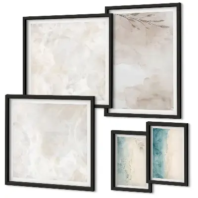 Conjunto de 5 quadros com moldura com estampa de textura sutil de aquarela