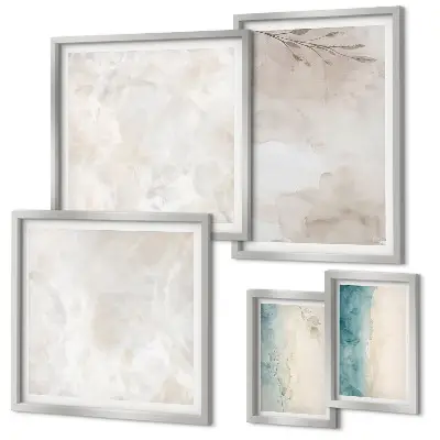 Conjunto de 5 quadros com moldura com estampa de textura sutil de aquarela