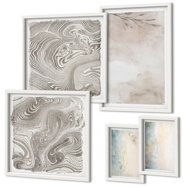 Conjunto de 5 quadros decorativos Tintas aquarela delicadas