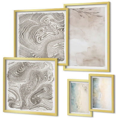 Conjunto de 5 quadros decorativos Tintas aquarela delicadas