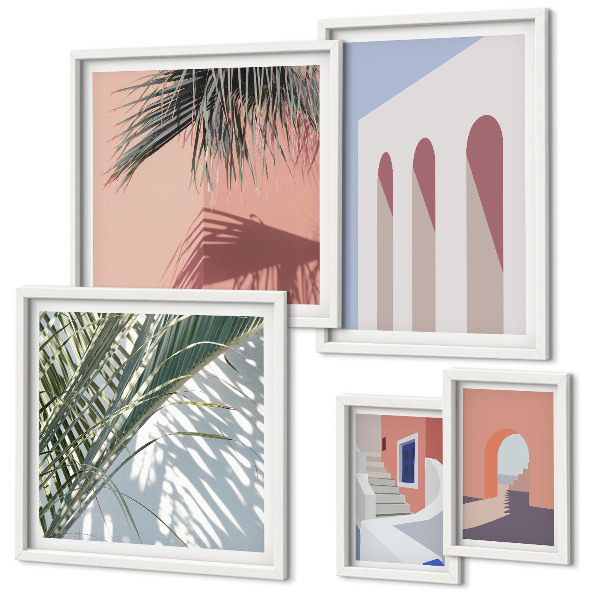 Conjunto de 5 quadros decorativos Ilustrações de arquitetura urbana