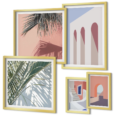 Conjunto de 5 quadros decorativos Ilustrações de arquitetura urbana