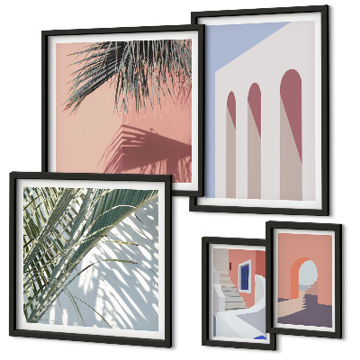 Conjunto de 5 quadros decorativos Ilustrações de arquitetura urbana