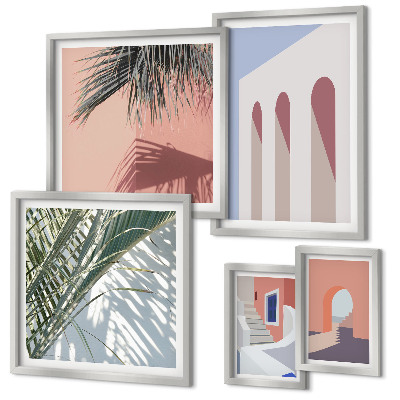 Conjunto de 5 quadros decorativos Ilustrações de arquitetura urbana