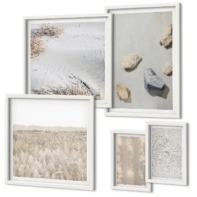 Parede galeria de quadros com texturas naturais boho