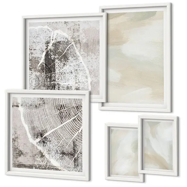 Conjunto de 5 quadros com moldura com arte temática de minimalismo na textura da tinta