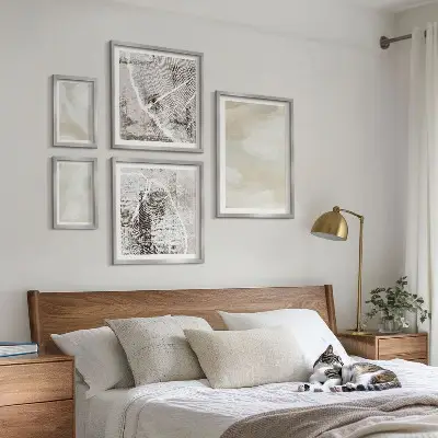 Conjunto de 5 quadros com moldura com arte temática de minimalismo na textura da tinta