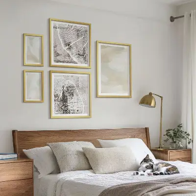 Conjunto de 5 quadros com moldura com arte temática de minimalismo na textura da tinta