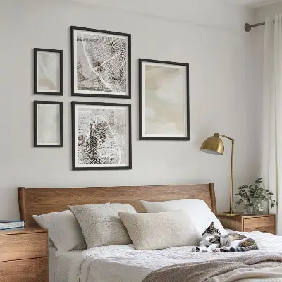 Conjunto de 5 quadros com moldura com arte temática de minimalismo na textura da tinta