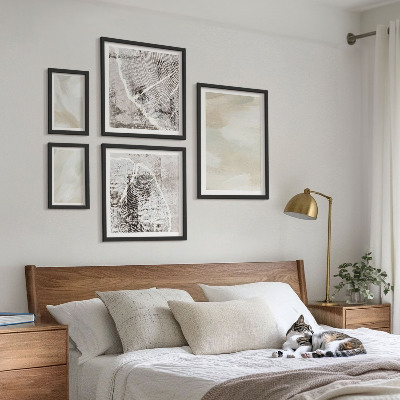 Conjunto de 5 quadros com moldura minimalismo na textura da tinta