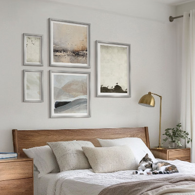 Conjunto de 5 quadros decorativos Decorações com pinceladas de pássaros e pedras