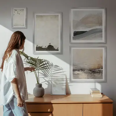 Conjunto de 5 quadros decorativos com estampas de pássaros e pedras