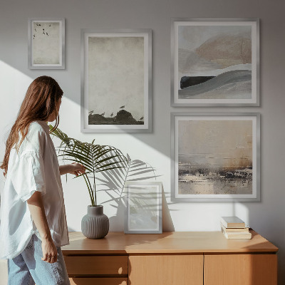 Conjunto de 5 quadros decorativos Decorações com pinceladas de pássaros e pedras