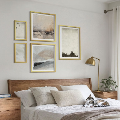 Conjunto de 5 quadros decorativos Decorações com pinceladas de pássaros e pedras