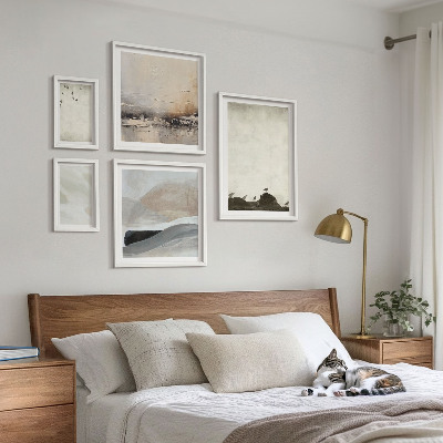 Conjunto de 5 quadros decorativos Decorações com pinceladas de pássaros e pedras