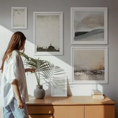 Conjunto de 5 quadros decorativos com estampas de pássaros e pedras