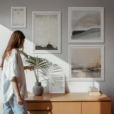 Conjunto de 5 quadros decorativos Decorações com pinceladas de pássaros e pedras