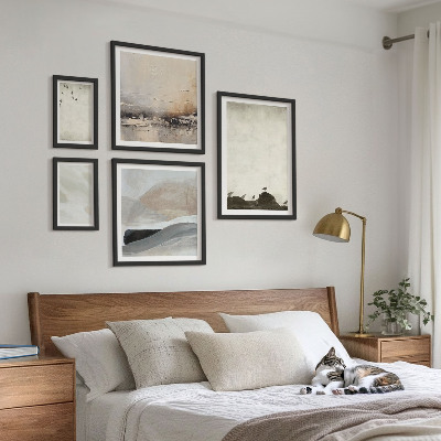 Conjunto de 5 quadros decorativos Decorações com pinceladas de pássaros e pedras