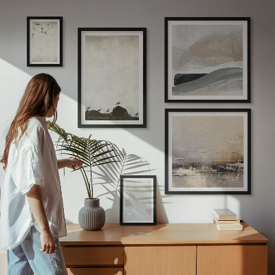 Conjunto de 5 quadros decorativos Decorações com pinceladas de pássaros e pedras