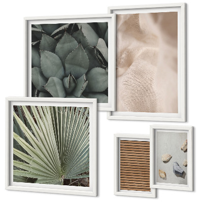 Conjunto de 5 quadros com moldura Texturas de pedra, madeira e tecido