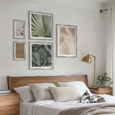 Conjunto de 5 quadros com moldura com texturas de pedra, madeira e tecido