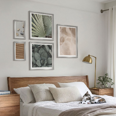 Conjunto de 5 quadros com moldura Texturas de pedra, madeira e tecido
