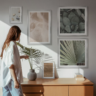 Conjunto de 5 quadros com moldura Texturas de pedra, madeira e tecido