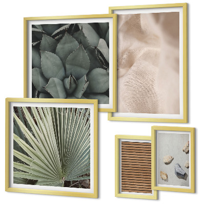 Conjunto de 5 quadros com moldura Texturas de pedra, madeira e tecido