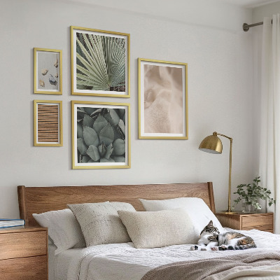 Conjunto de 5 quadros com moldura Texturas de pedra, madeira e tecido