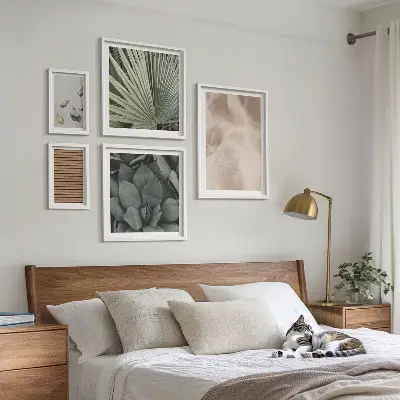 Conjunto de 5 quadros com moldura com texturas de pedra, madeira e tecido