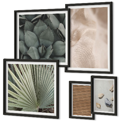 Conjunto de 5 quadros com moldura Texturas de pedra, madeira e tecido